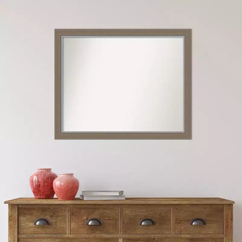 Miroir mural étroit de 31 po x 25 po, sans biseau, en EVA marron - Amanti Art