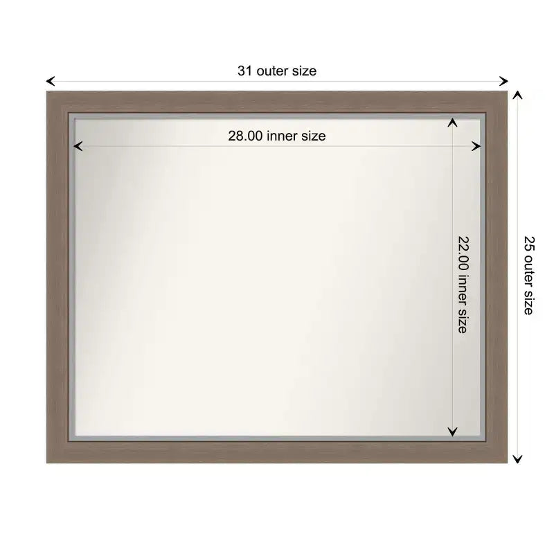Miroir mural étroit de 31 po x 25 po, sans biseau, en EVA marron - Amanti Art