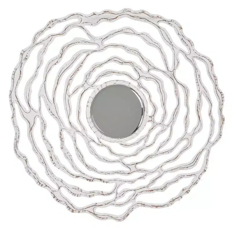 Olivia & May 45"X45" Wooden Floral Carved Room Wall Mirror with Cutout Design White