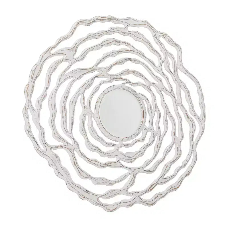 Miroir mural en bois sculpté floral avec design ajouré blanc