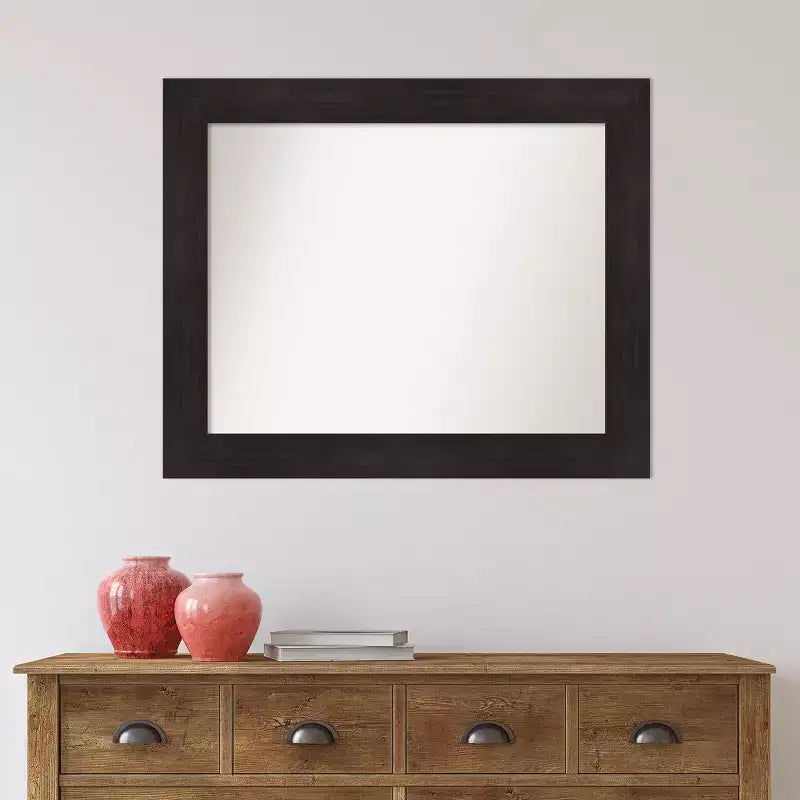 Miroir mural de salle de bain non biseauté 34" x 28" Marron expresso - Amanti Art : Miroir de courtoisie rectangulaire moderne, à fixation murale