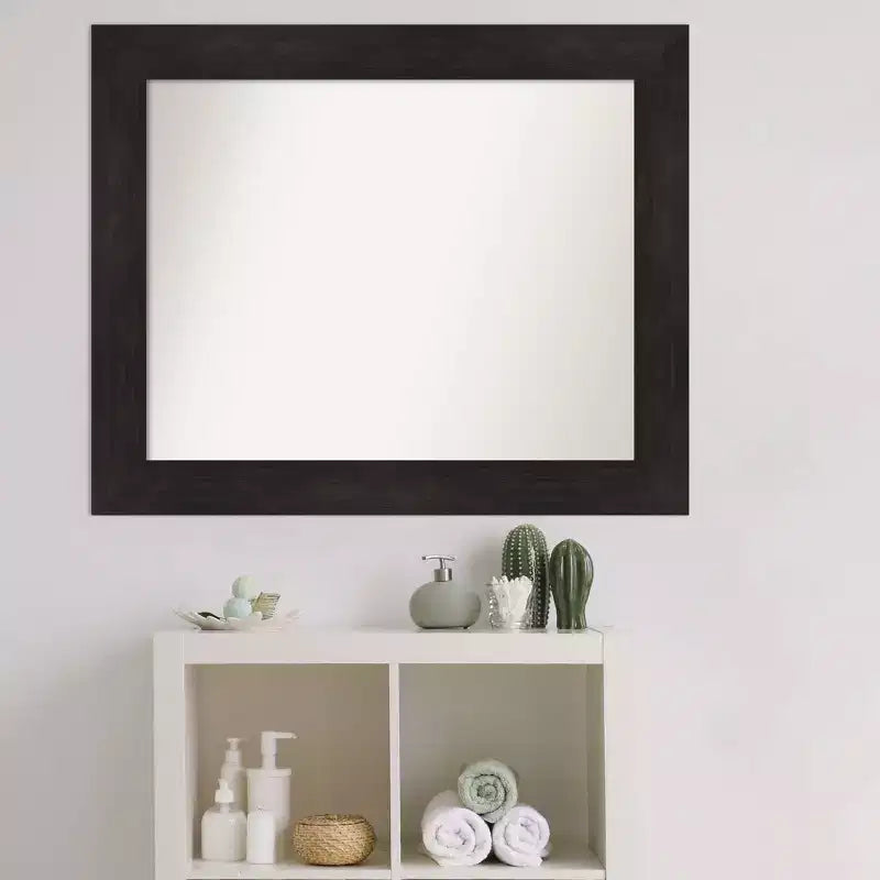 Miroir mural de salle de bain non biseauté 34" x 28" Marron expresso - Amanti Art : Miroir de courtoisie rectangulaire moderne, à fixation murale