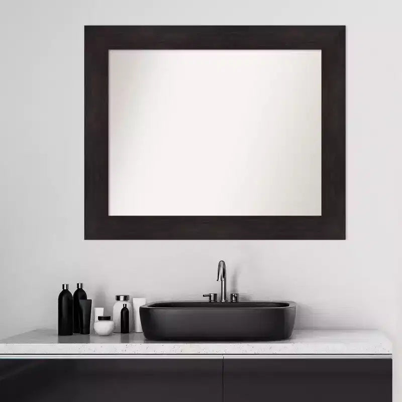Miroir mural de salle de bain non biseauté 34" x 28" Marron expresso - Amanti Art : Miroir de courtoisie rectangulaire moderne, à fixation murale