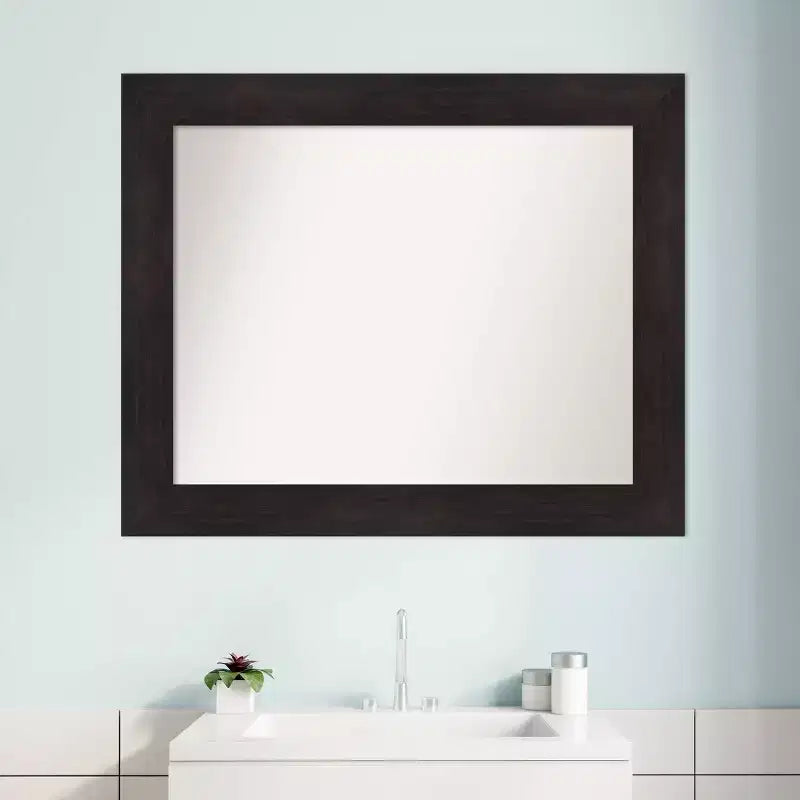 Miroir mural de salle de bain non biseauté 34" x 28" Marron expresso - Amanti Art : Miroir de courtoisie rectangulaire moderne, à fixation murale