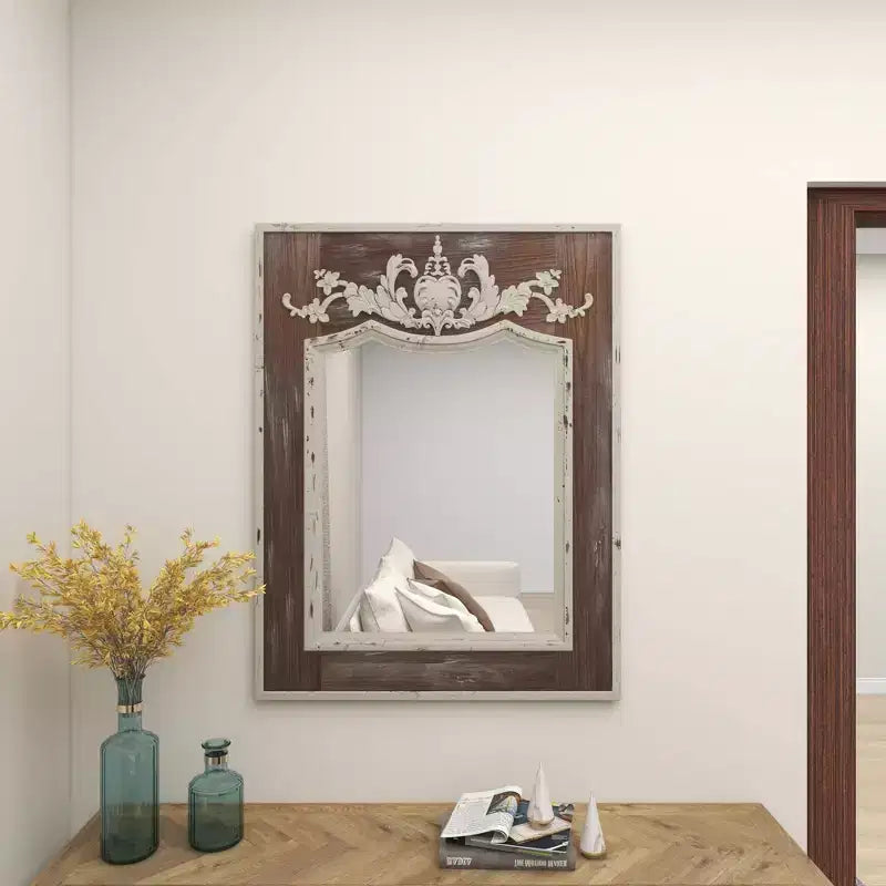 Miroir mural en bois floral sculpté d'acanthe marron - Olivia & May