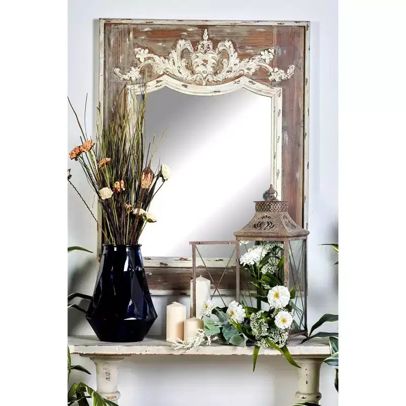 Miroir mural en bois floral sculpté d'acanthe marron - Olivia & May