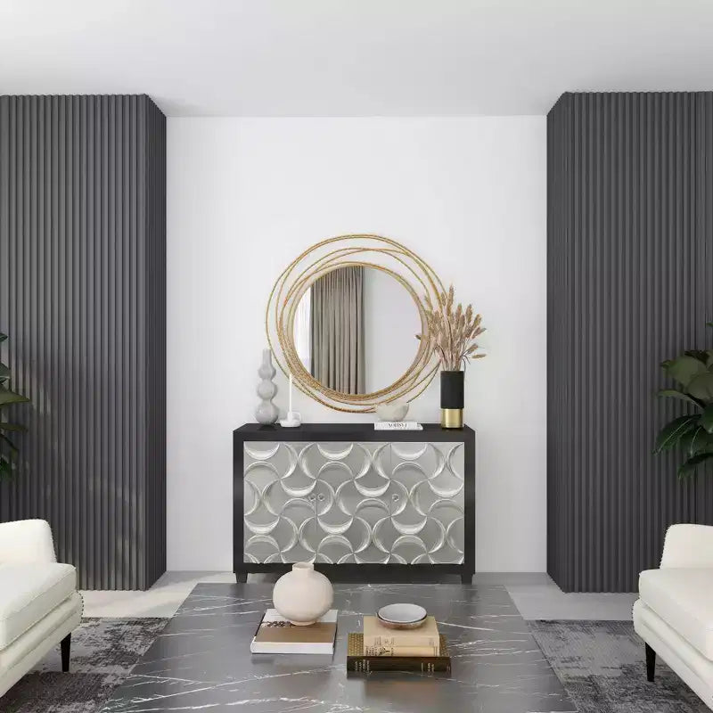 Miroir mural en métal avec cadre à anneaux superposés Or - Olivia & May : Style contemporain, cadre en fer, 97,4 cm