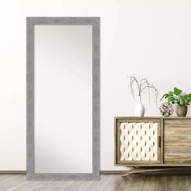 Miroir mural/à poser pleine longueur encadré style rustique écorce 29"x65" gris - Amanti Art : Polystyrène, Aucun assemblage requis