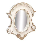 Olivia & May Fiberglass Carved Oval Wall Mirror with Arched Top and Distressing White: Resin Frame, No Assembly Required