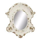 Miroir mural ovale sculpté Olivia & May en fibre de verre avec dessus cintré et finition vieillie blanche : cadre en résine, aucun assemblage requis