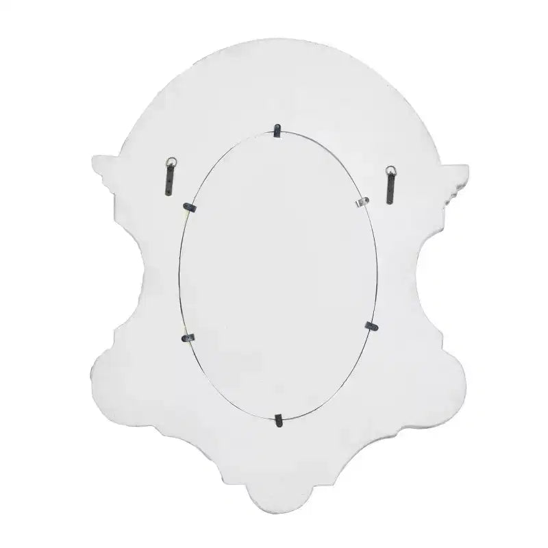 Miroir mural ovale sculpté Olivia & May en fibre de verre avec dessus cintré et finition vieillie blanche : cadre en résine, aucun assemblage requis