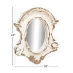 Miroir mural ovale sculpté Olivia & May en fibre de verre avec dessus cintré et finition vieillie blanche : cadre en résine, aucun assemblage requis