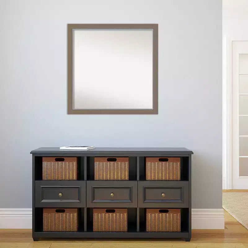 Miroir mural étroit Amanti Art 74 cm x 74 cm, sans biseau, en EVA marron