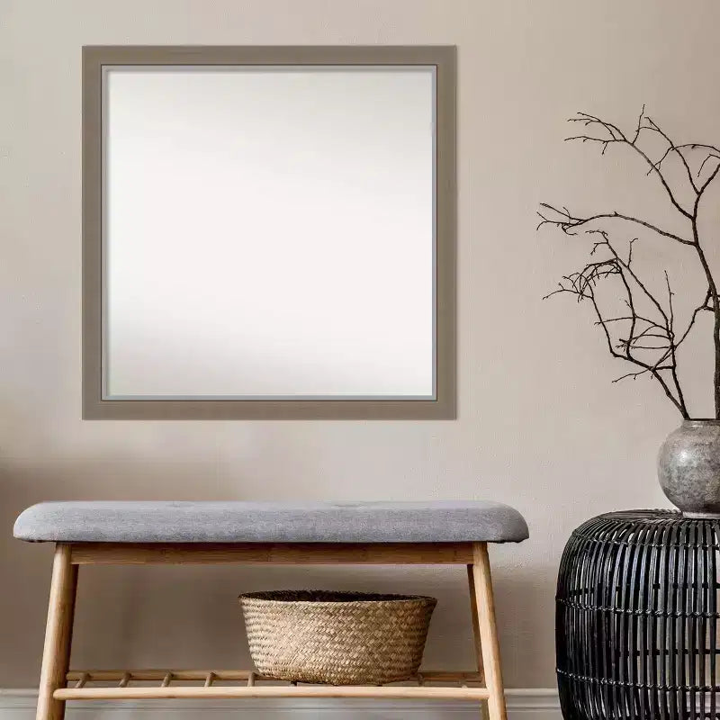 Miroir mural étroit Amanti Art 74 cm x 74 cm, sans biseau, en EVA marron