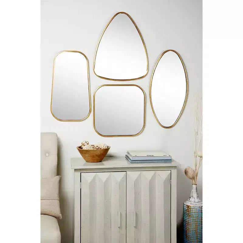 Miroir Mural en Bois Formes Variées Lot de 4 Or - CosmoLiving by Cosmopolitan : Cadre Moderne en Fer, Fixation Murale, Aucun Assemblage Requis