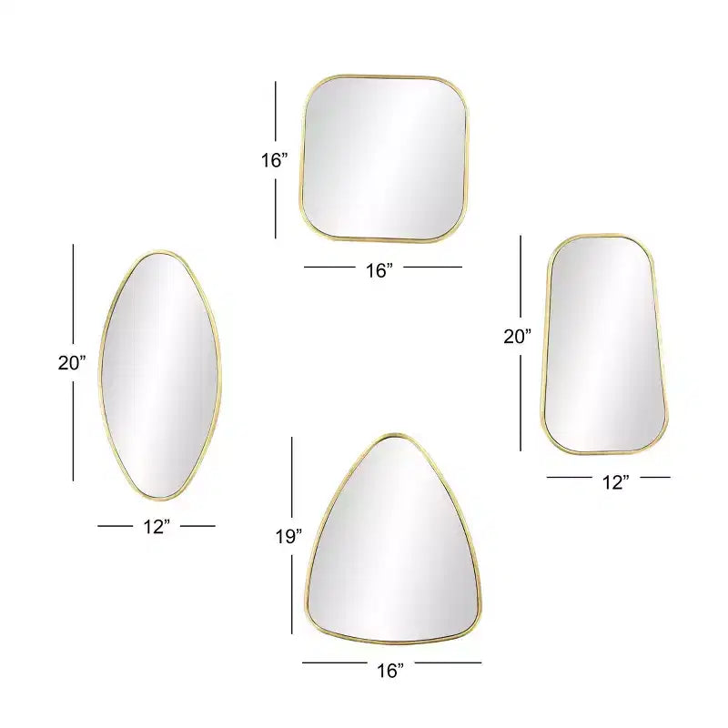 Miroir Mural en Bois Formes Variées Lot de 4 Or - CosmoLiving by Cosmopolitan : Cadre Moderne en Fer, Fixation Murale, Aucun Assemblage Requis