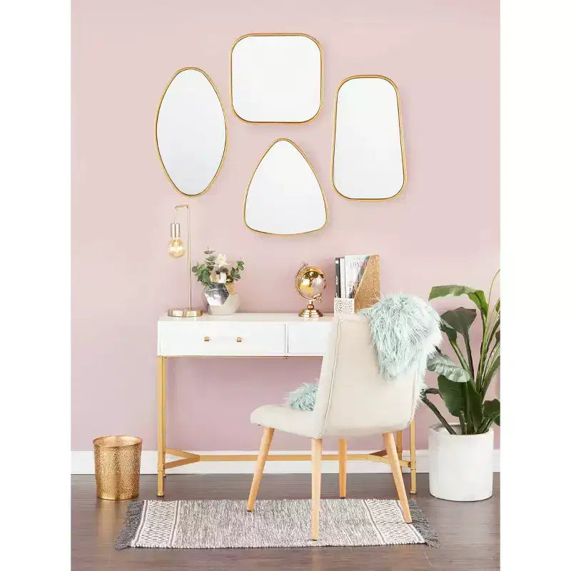 Miroir Mural en Bois Formes Variées Lot de 4 Or - CosmoLiving by Cosmopolitan : Cadre Moderne en Fer, Fixation Murale, Aucun Assemblage Requis