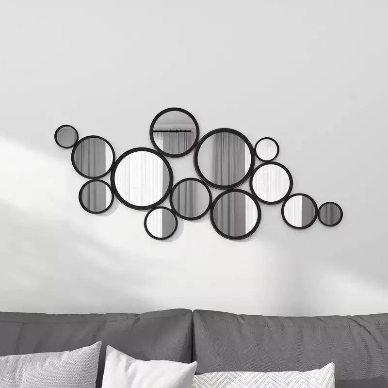 Miroir mural rond grappe de bulles en métal noir - Olivia & May : Cadre en fer contemporain, hauteur 132 cm