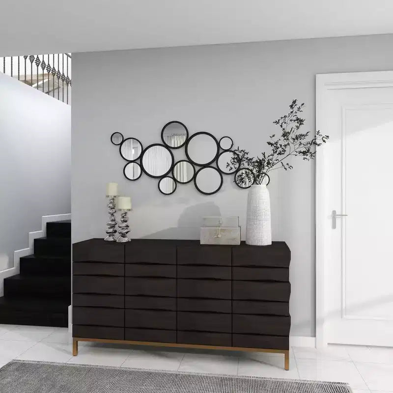 Miroir mural rond grappe de bulles en métal noir - Olivia & May : Cadre en fer contemporain, hauteur 132 cm