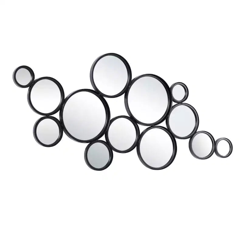 Miroir mural rond grappe de bulles en métal noir - Olivia & May : Cadre en fer contemporain, hauteur 132 cm
