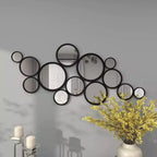 Miroir mural rond grappe de bulles en métal noir - Olivia & May : Cadre en fer contemporain, hauteur 132 cm