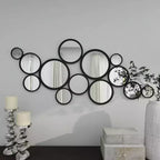 Miroir mural rond grappe de bulles en métal noir - Olivia & May : Cadre en fer contemporain, hauteur 132 cm