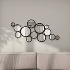 Miroir mural rond grappe de bulles en métal noir - Olivia & May : Cadre en fer contemporain, hauteur 132 cm