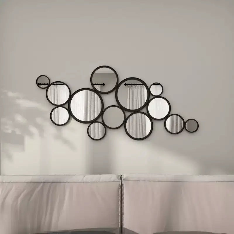 Miroir mural rond grappe de bulles en métal noir - Olivia & May : Cadre en fer contemporain, hauteur 132 cm