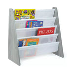 Étagère à Livres 4 Niveaux Grise pour Enfants – Humble Crew : Petite Bibliothèque pour Enfants, MDF, Anti-bascule, Étagères Ouvertes