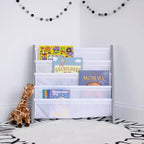 Étagère à Livres 4 Niveaux Grise pour Enfants – Humble Crew : Petite Bibliothèque pour Enfants, MDF, Anti-bascule, Étagères Ouvertes