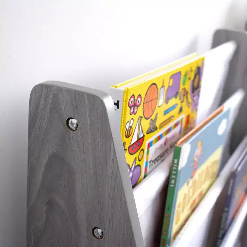 Étagère à Livres 4 Niveaux Grise pour Enfants – Humble Crew : Petite Bibliothèque pour Enfants, MDF, Anti-bascule, Étagères Ouvertes