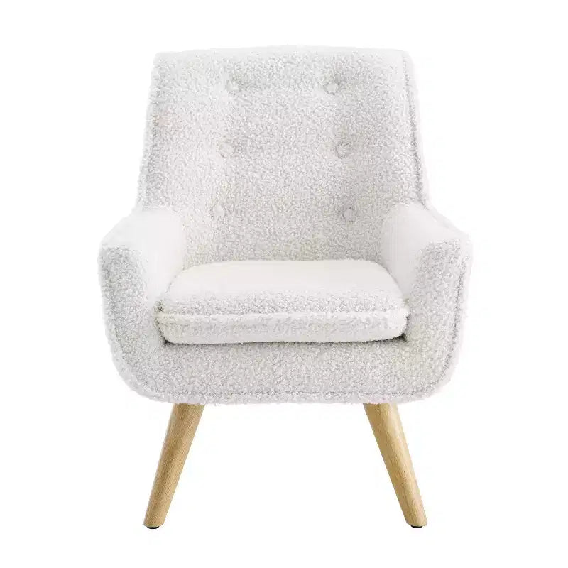 Chaise treillis Hadden Mid-Century Modern pour enfant - Rembourrage en peau de mouton blanche et pieds en bois naturel - Powell