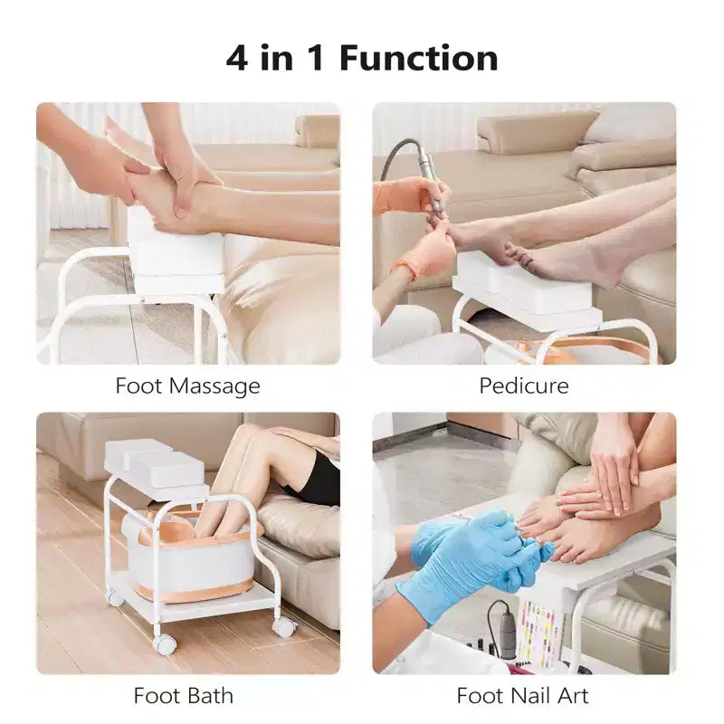 Chariot de pédicure portatif blanc avec baignoire pliante pour les pieds