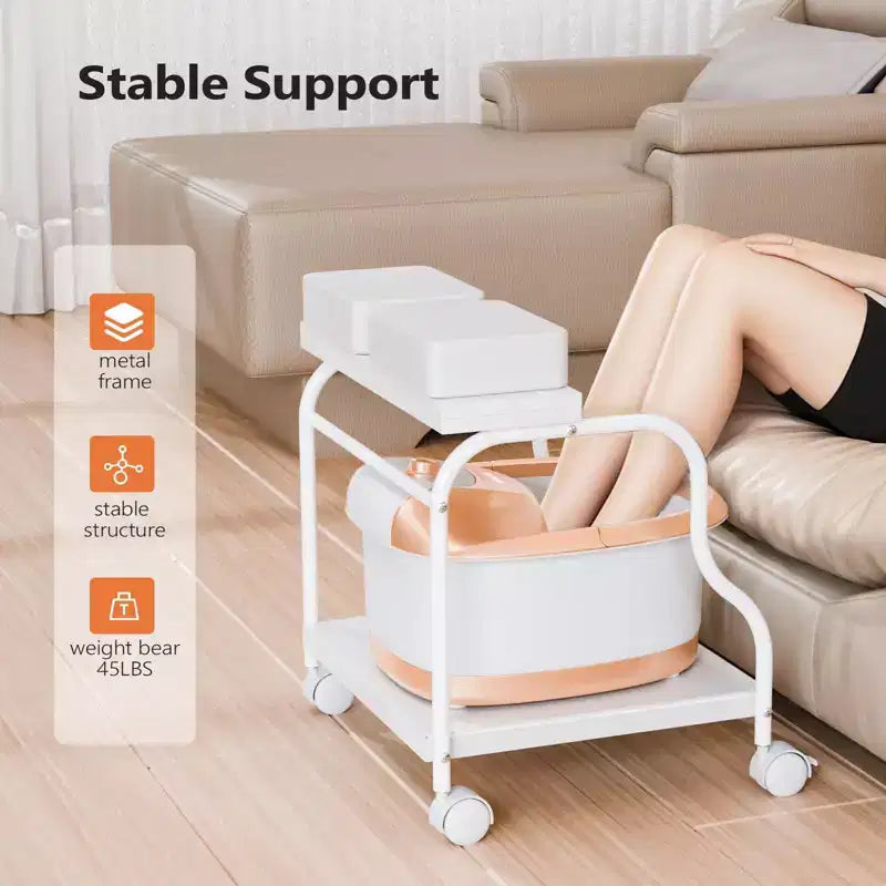 Chariot de pédicure portatif blanc avec baignoire pliante pour les pieds