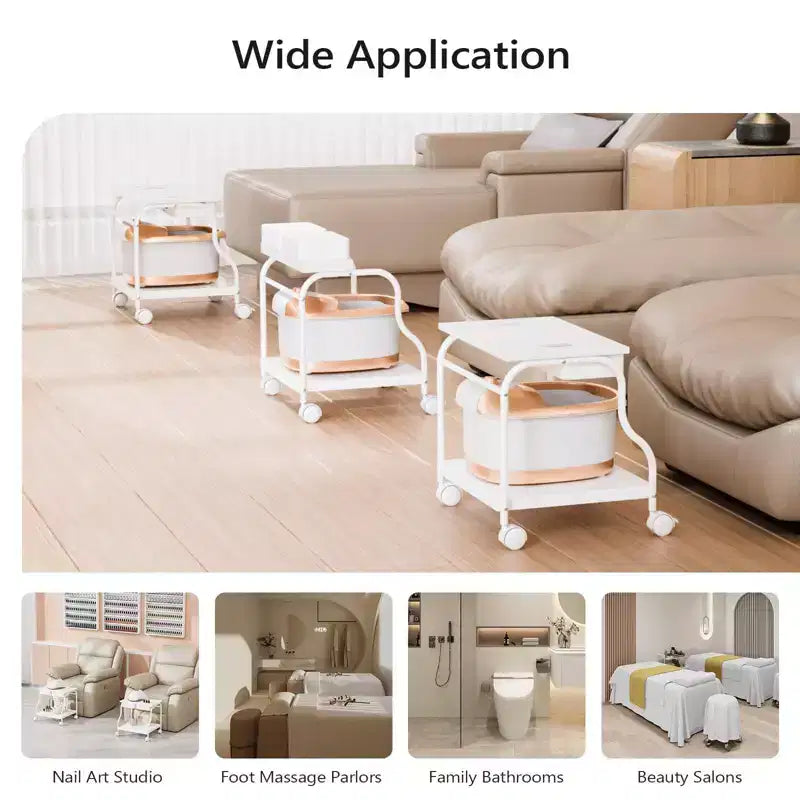 Chariot de pédicure portatif blanc avec baignoire pliante pour les pieds
