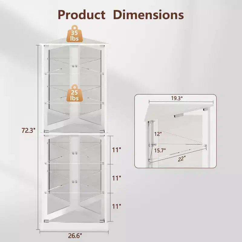 Vitrine d'angle avec lumières LED RVB, vitrine à 6 niveaux avec portes vitrées pour objets de collection, maison, bureau,