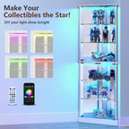 Vitrine d'angle avec lumières LED RVB, vitrine à 6 niveaux avec portes vitrées pour objets de collection, maison, bureau,