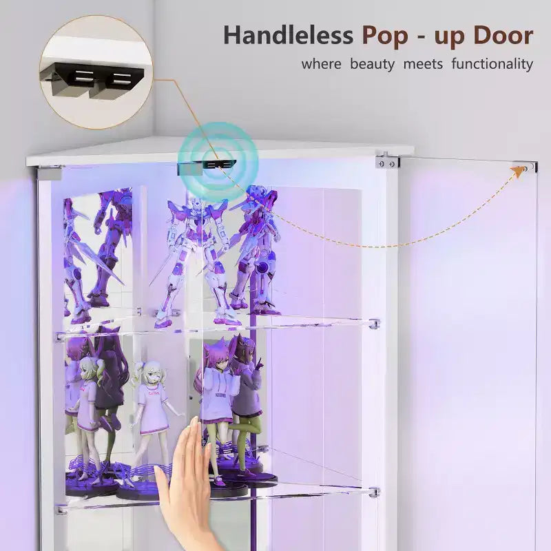 Vitrine d'angle avec lumières LED RVB, vitrine à 6 niveaux avec portes vitrées pour objets de collection, maison, bureau,