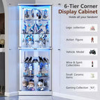Vitrine d'angle avec lumières LED RVB, vitrine à 6 niveaux avec portes vitrées pour objets de collection, maison, bureau,