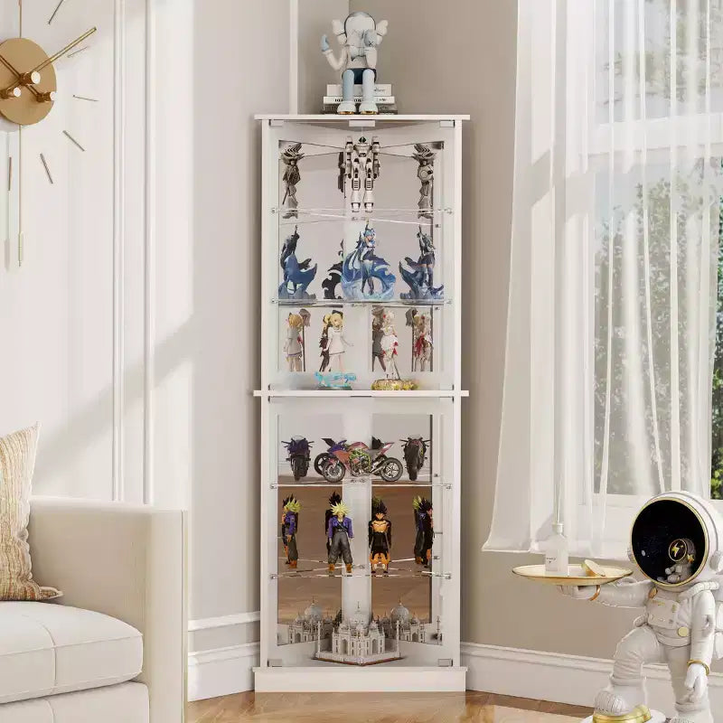 Vitrine d'angle avec lumières LED RVB, vitrine à 6 niveaux avec portes vitrées pour objets de collection, maison, bureau,