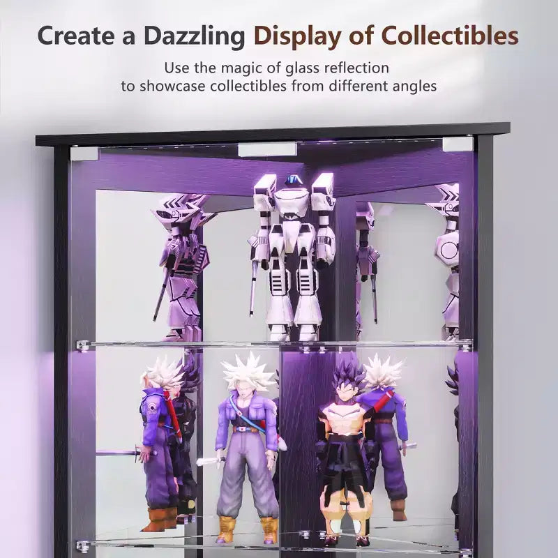Vitrine d'angle avec lumières LED RVB, vitrine à 6 niveaux avec portes vitrées pour objets de collection, maison, bureau,