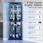 Vitrine d'angle avec lumières LED RVB, vitrine à 6 niveaux avec portes vitrées pour objets de collection, maison, bureau,