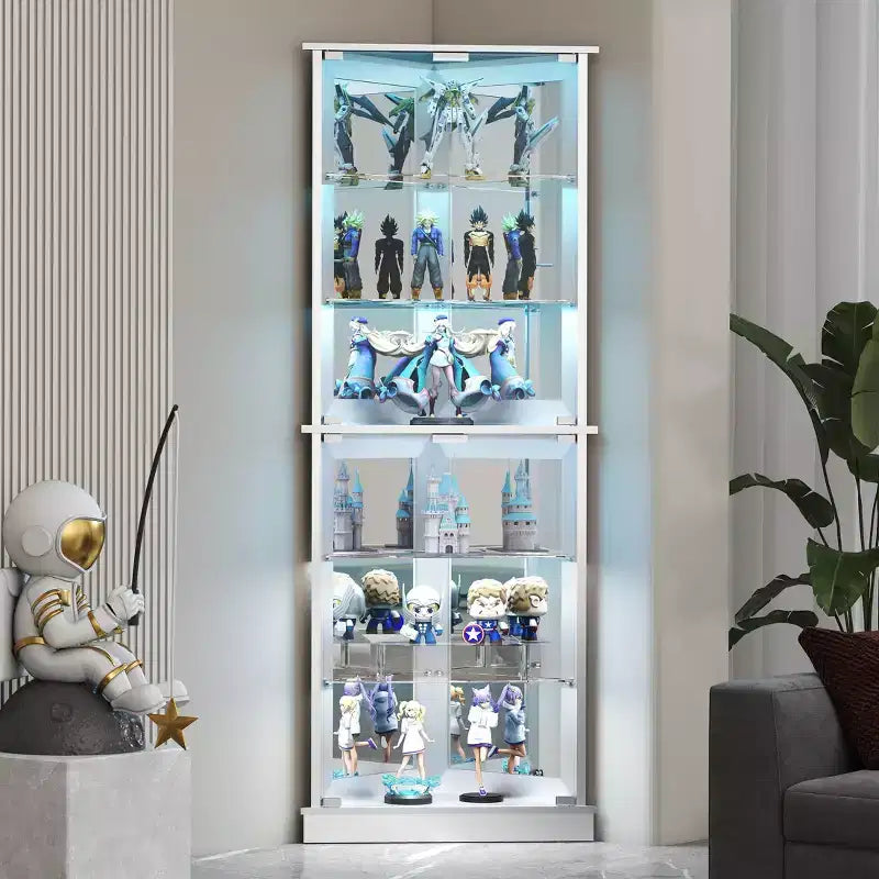 Vitrine d'angle avec lumières LED RVB, vitrine à 6 niveaux avec portes vitrées pour objets de collection, maison, bureau,