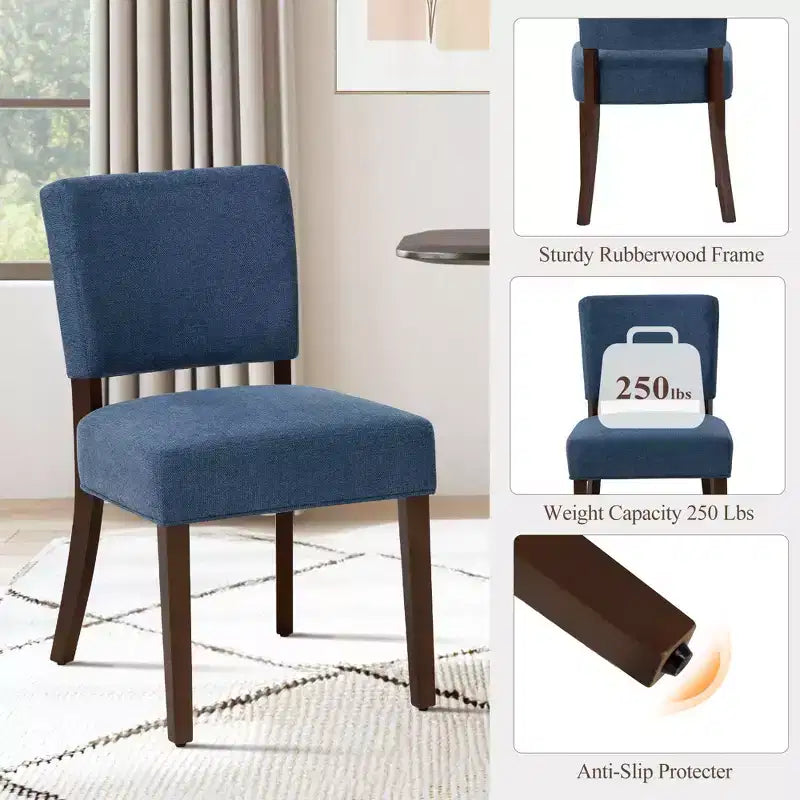 Lot de 2 chaises de salle à manger capitonnées modernes du milieu du siècle avec pieds en bois, chaises de cuisine en tissu avec dossier pour salle à manger ou restaurant