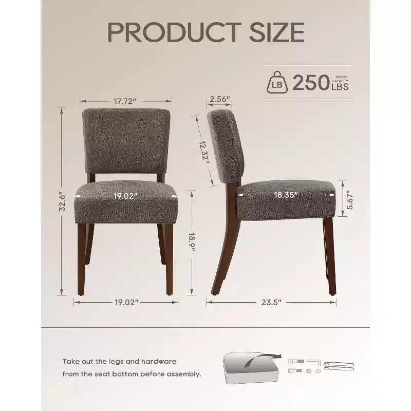 Lot de 2 chaises de salle à manger capitonnées modernes du milieu du siècle avec pieds en bois, chaises de cuisine en tissu avec dossier pour salle à manger ou restaurant