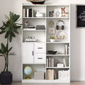 ModernLuxe 9 Cubby Bookshelf with Pegboard & Drawer, Modern Wide Wood Bookcase, Display Shelving Unit for Living Room, White