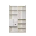 Bibliothèque de 200 cm de haut avec 9 casiers, panneau perforé et 3 tiroirs, grande étagère en bois, blanc