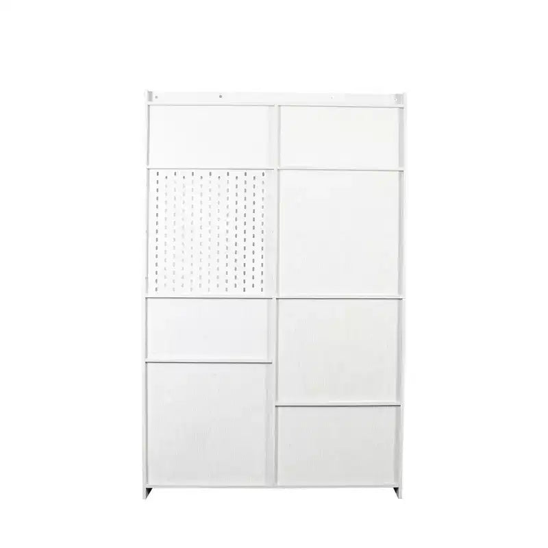 Bibliothèque de 200 cm de haut avec 9 casiers, panneau perforé et 3 tiroirs, grande étagère en bois, blanc