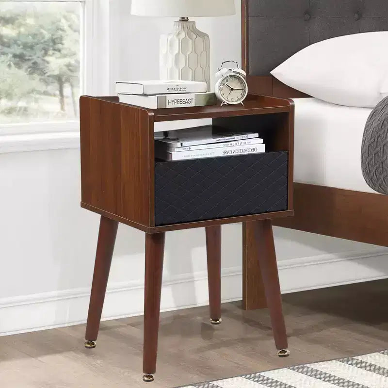 Mid Century Modern End Table, Wooden Bedside Table, End Table Side Table with 2 Tiers Storage, for Bedroom, Living Room