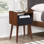 Mid Century Modern End Table, Wooden Bedside Table, End Table Side Table with 2 Tiers Storage, for Bedroom, Living Room